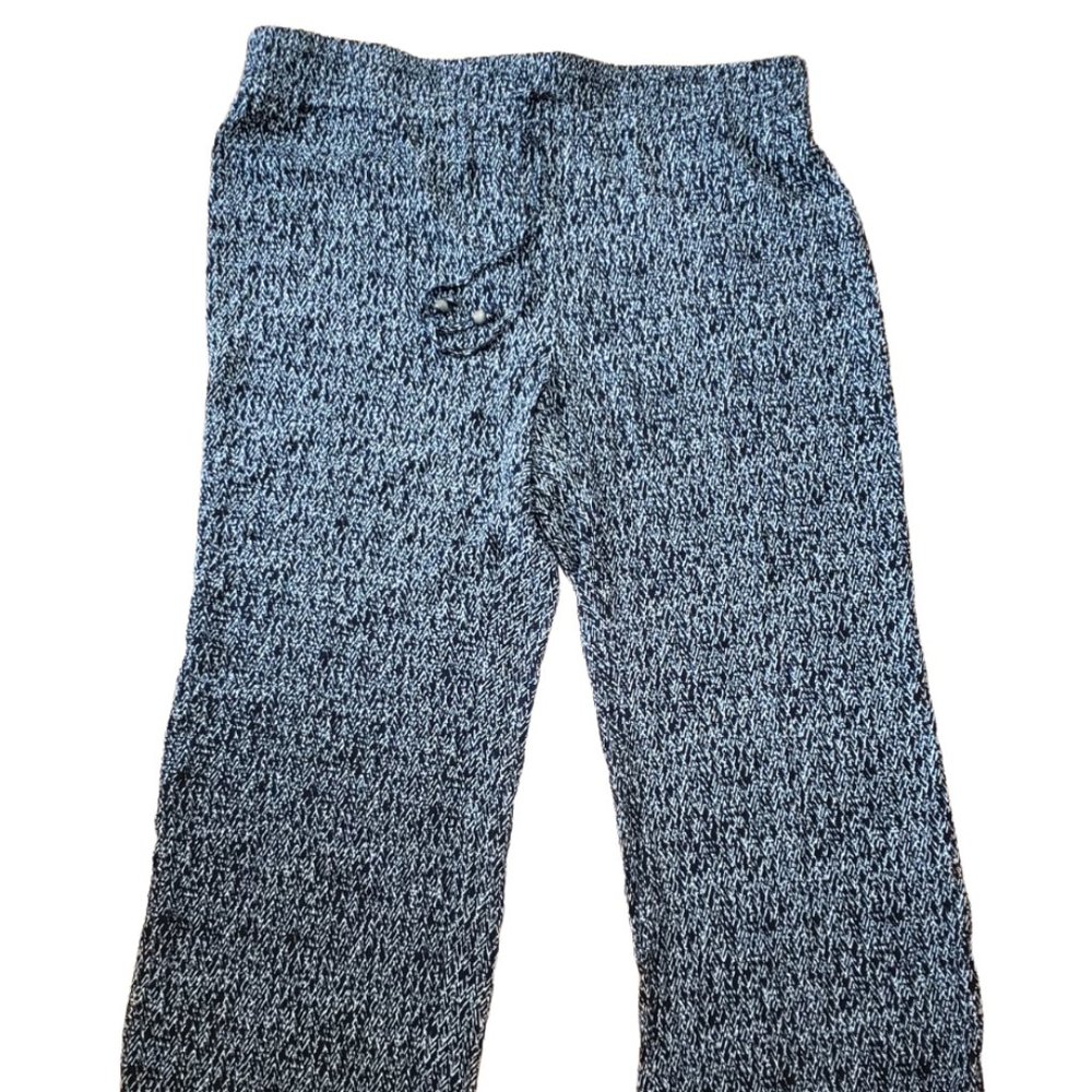 Retrology Women's P Large Black White Print Elastic Waist Pull On Capri Pant NWT